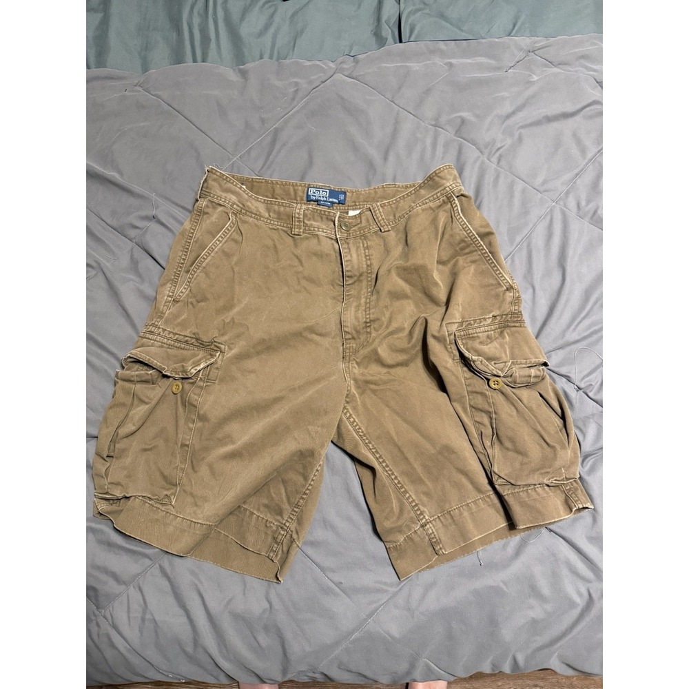 Polo‎ Ralph Lauren Brown Cargo Chino Shorts Size 36 Vintage Y2K Utility Outdoor